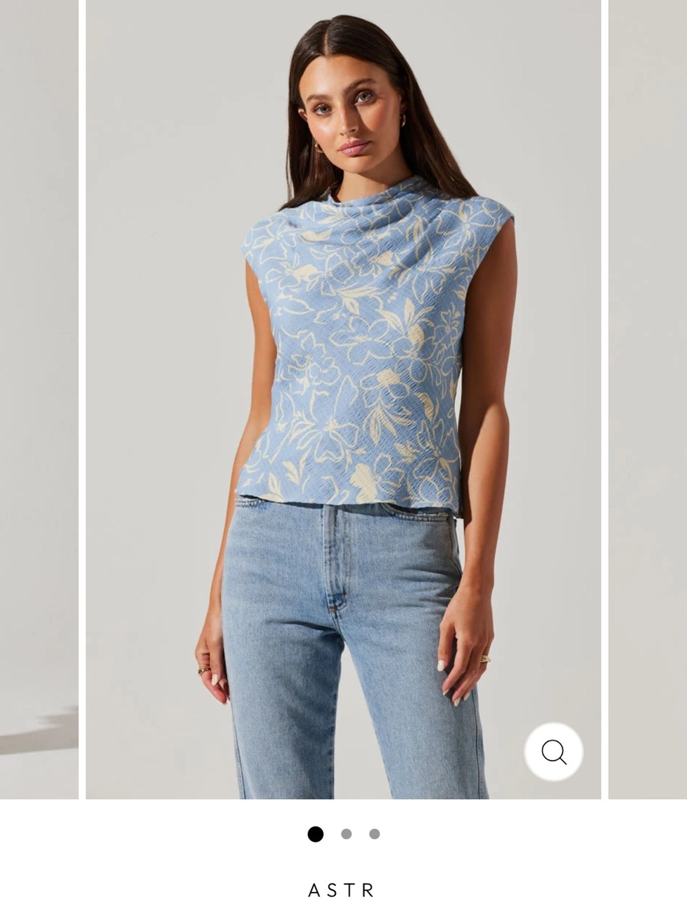 ASTR Blue & Cream Floral Cowl Neck Sleeveless Top